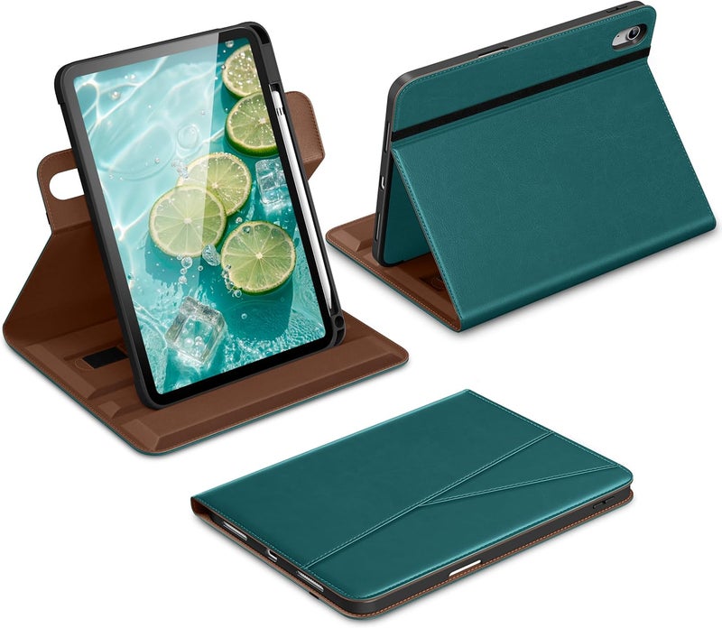 DTTO for iPad A16 Case, iPad 11th / 10th Generation Case (2025/2022), 360 Degree Rotating Premium Leather Folio Stand Cover with Pencil Holder, Green - Image 1